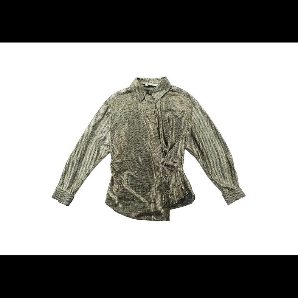 Zara Womens Black and Gold Metallic Button Down Blouse Size Small